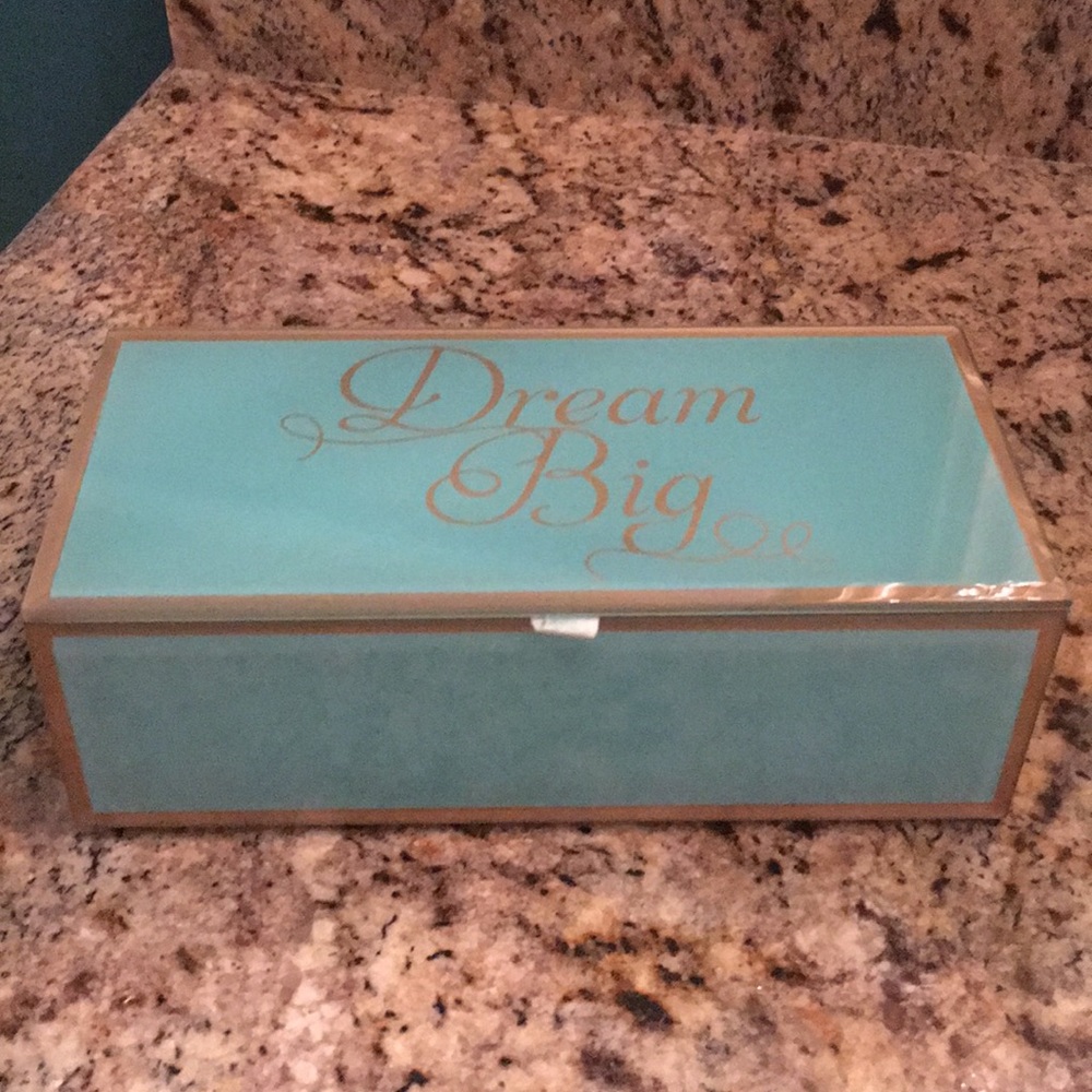 Turquoise & Gold Dream Big Glass Jewelry Box